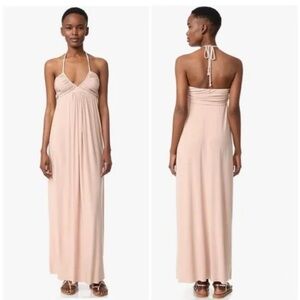 MISA Los Angeles Anya Deep V Ruched Halter Dress